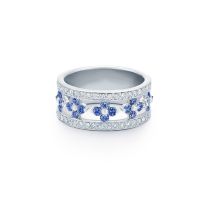Jasmine Half Circle Ring with Diamonds and Sapphires in 18K White Gold