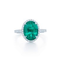 Kwiat Setting Engagement Ring with an Oval Emerald & Pave in Platinum