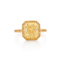 Kwiat Setting Engagement Ring with a Radiant Yellow Diamond & Pave in 18K Yellow Gold