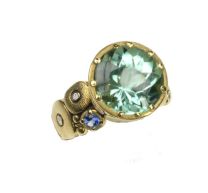 Alex Sepkus R-115S "Orchard" Yellow Gold Green Tourmaline with Sapphire and Diamond Ring