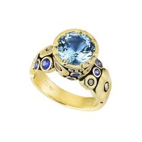 Alex Sepkus R-129S "Orchard" Yellow Gold Aquamarine with Sapphire and Diamond Ring