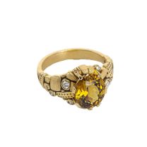 Alex Sepkus R-91M "Six Prong" Yellow Gold Oval Center Stone and Diamond Ring Mounting - Yellow Sapphire