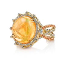 Erica Courtney "Crossover" Mexican Fire Opal with Orange Sapphire and Diamond Ring