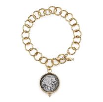 Erica Courtney "Dia de los Gorgeous" Custom Hand Carved Coin Charm on "Super Cool" Chain Bracelet