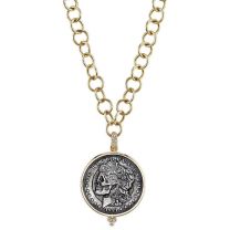 Erica Courtney "Dia De Los Gorgeous Coin" Pendant with Diamonds on "Super Cool" Chain