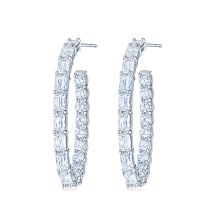 Kwiat E-2615-0-DIA-18KW ASHOKA® Hoop Earrings with Alternating Diamonds in 18K White Gold