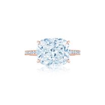 Kwiat Setting East-West Kwiat Cushion™ Diamond Engagement Ring with a Thin Pave Diamond Band in 18K Rose Gold