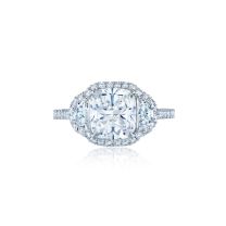 Kwiat Cushion™ Cut Diamond Engagement Ring with Half  Moon Side Stones & Pave Diamond Halo in Platinum