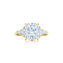 Engagement Ring with a Kwiat Cushion™ Diamond & Double Side Stones in 18K Yellow Gold
