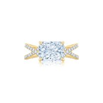 Fidelity Engagement Ring with an East-West Radiant Cut Diamond & Pave Band in 18K Yellow Gold