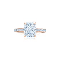 Engagement Ring with a Compass Set Radiant Cut Diamond & Baguette Band in 18K Rose Gold