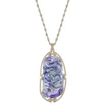 Erica Courtney "Jade Dragon" Carved Lavender Jade Pendant on "Thin Ginger" Diamond Necklace