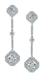 McCaskill & Company Signature Collection 18K White Gold Diamond Earrings with Diamond Asscher Cut Accents