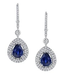 McCaskill & Company Signature Collection Diamond Earrings with Blue Pear Shaped Sapphire Drops