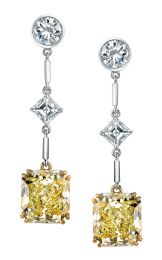 McCaskill & Company Signature Collection Platinum and 18K Yellow Gold Diamond Earrings with Fancy Yellow Drops