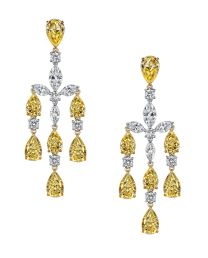 McCaskill & Company Signature Collection 18K White and Yellow Gold with White and Fancy Yellow Diamond Chandelier Earrings