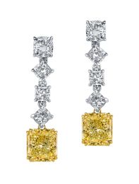 McCaskill & Company Signature Collection Platinum and 18K Yellow Gold White Diamond Earrings with Radiant Fancy Yellow Diamond