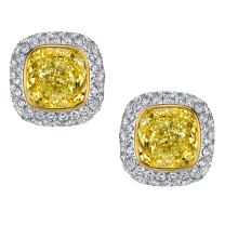 McCaskill & Company Signature Collection 18K White and Yellow Gold Fancy Yellow Diamond with White Diamond Halo Stud Earrings