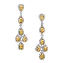 McCaskill & Company Signature Collection Platinum and 18K Yellow Gold White and Fancy Yellow Diamond 2 3/4" Chandelier Earrings