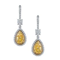 McCaskill & Company Signature Collection 18K White and Yellow Gold Diamond with Pear Shaped Fancy Yellow Diamond Earrings