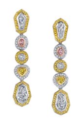 McCaskill & Company Signature Collection Platinum, 18K Rose and Yellow Gold with Myriad of Shapes White, Fancy Pink and Fancy Yellow Earrings