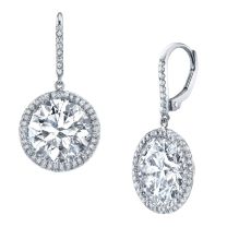 McCaskill & Company Signature Collection Platinum Round Diamond Halo Drop Earrings