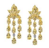 McCaskill & Company Signature Collection 18K White and Yellow Gold Fancy Yellow and White Diamond Chandelier Earrings