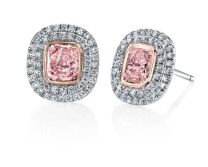 McCaskill & Company Signature Collection JER163 Platinum and 18K Rose Gold Diamond Double Halo and Pink Diamond Stud Earrings