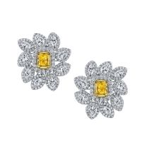 McCaskill & Company Signature Collection JER165 Platinum and 18K Yellow Gold Diamonds Surrounding Yellow Radiant Diamond Earrings