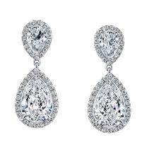 McCaskill & Company Signature Collection JER175 Platinum Double Pear Shaped and Halo Diamond Dangle Earrings