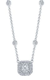 McCaskill & Company Signature JNK082 18K White Gold Emerald Cut Diamond Double Halo Pendant Necklace