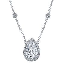 McCaskill & Company Signature Collection JNK087 18K White Gold Halo and Pear Shape Diamonds on Chain with Diamonds Necklace