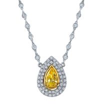 McCaskill & Company Signature Collection JNK094 18K White and Yellow Gold Fancy Yellow Diamond and Double Halo with Diamond Chain Necklace