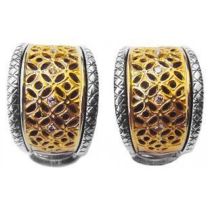 Konstantino SKMK2857-109 Sterling Silver and 18K Gold Clip Earrings with Diamonds