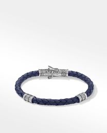 Konstantino BKJ646-131-BL Perseus Sterling Silver and Blue Indigo Leather Bracelet