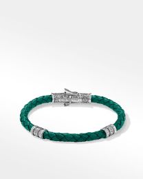 Konstantino BKJ646-131-GRN Perseus Sterling Silver and Green Leather Bracelet