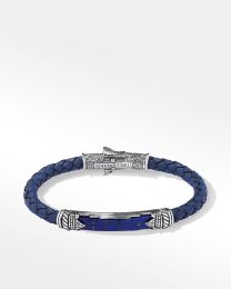 Konstantino BKJ649-131-116-BL Perseus Sterling Silver and Blue Indigo Leather with Lapis Bracelet