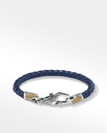 Konstantino BKJ664-300-BL Perseus Sterling Silver and Bronze on Blue Indigo Leather Bracelet