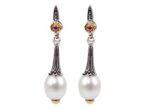 Konstantino SKMK3146-466 Hestia Sterling Silver & 18K Gold Mother of Pearl, Pink Sapphire & Pearl Dangle Earrings