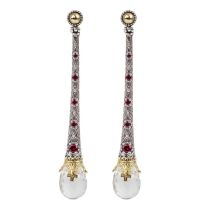 Konstantino SKMK3151-480 Pythia Sterling Silver and 18K Gold Post Dangle Earring with Crystal