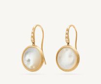 Marco Bicego OB1739-AB-MPW-Y "Jaipur" 18K Gold Gemstone Stud Drop Earrings with Diamonds - Mother-of-Pearl