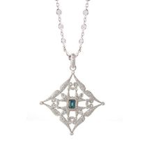 Erica Courtney "Queen" Green Tourmaline and Diamond Pendant on "Diamond Bezel" Chain Necklace
