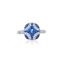Argyle Small Ring with Sapphires and Diamonds in 18K White Gold