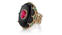 "Royal" Black Jade with Mahenge Spinel, Tsavorite Garnet and Diamond Ring